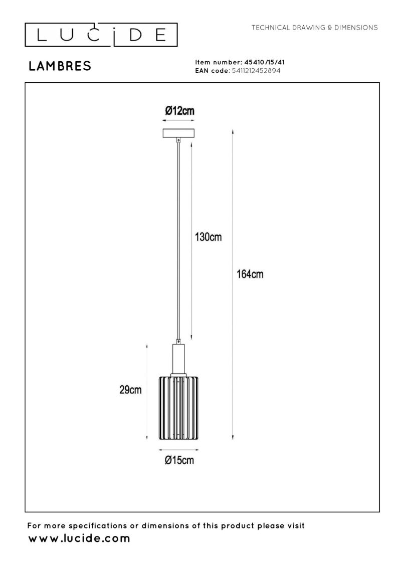 Lucide LAMBRES - Závesné svetlo - 1xE27 - Taupe